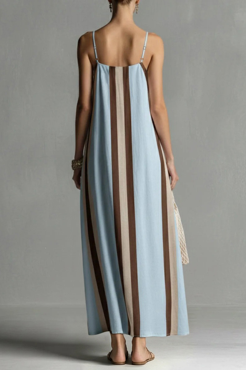 Vertical Striped Flowy Maxi Slip Dress