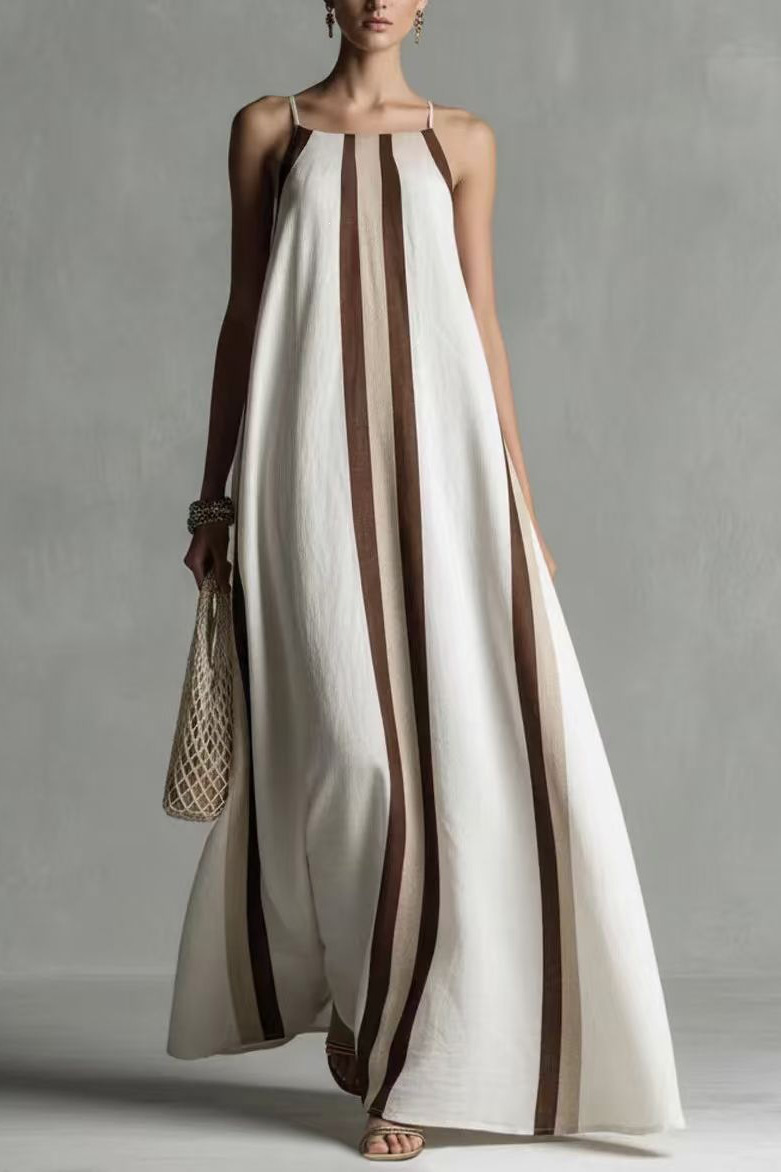 Vertical Striped Flowy Maxi Slip Dress