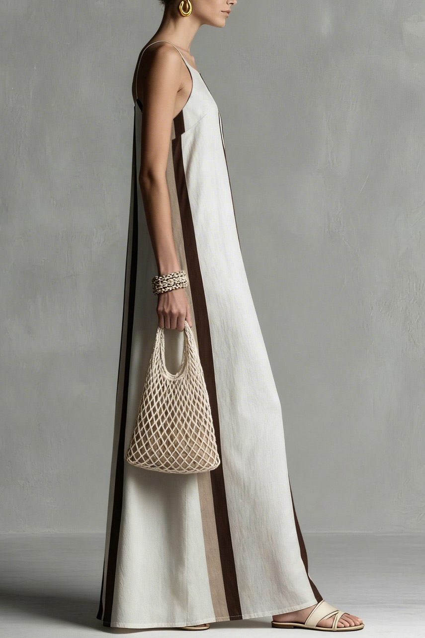 Vertical Striped Flowy Maxi Slip Dress