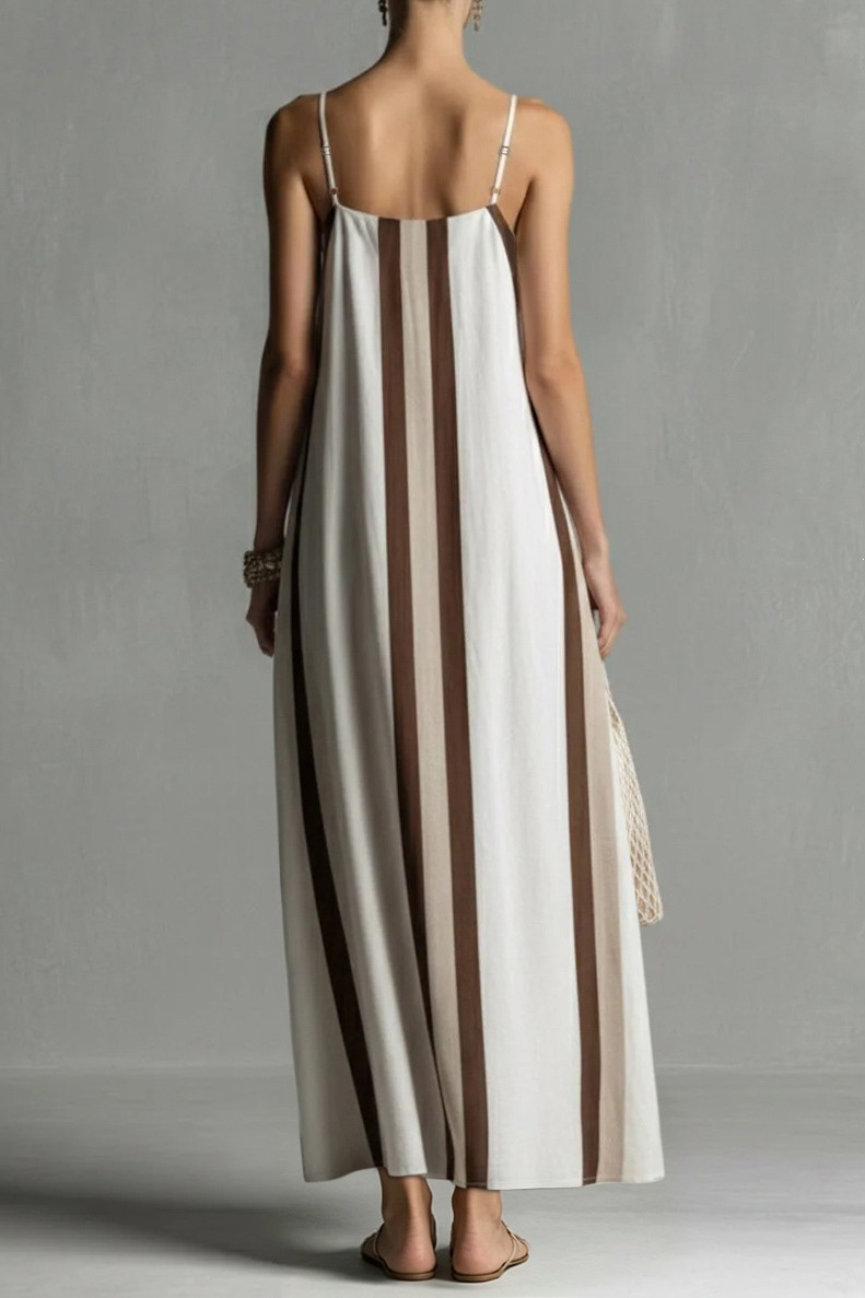 Vertical Striped Flowy Maxi Slip Dress