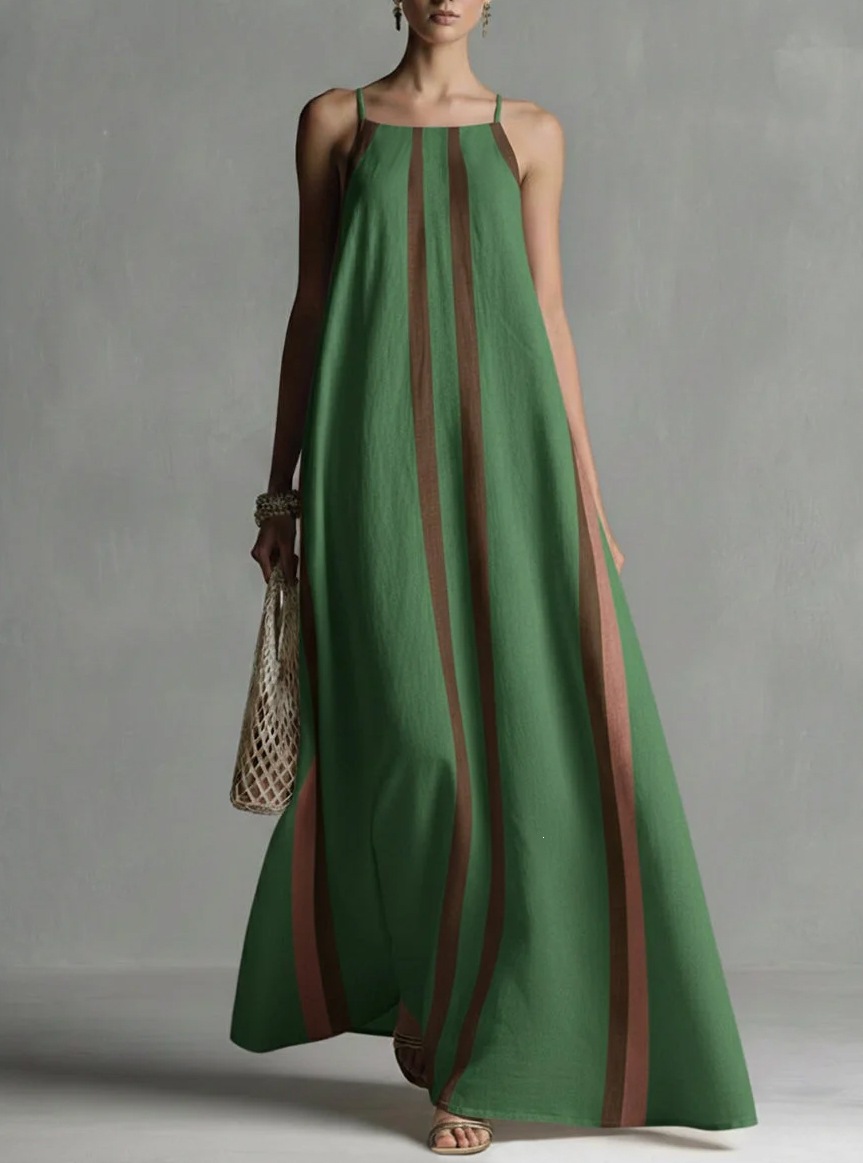 Vertical Striped Flowy Maxi Slip Dress