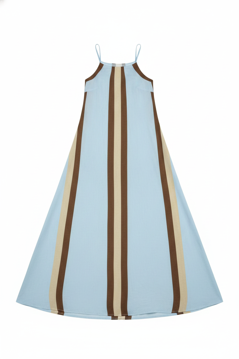 Vertical Striped Flowy Maxi Slip Dress