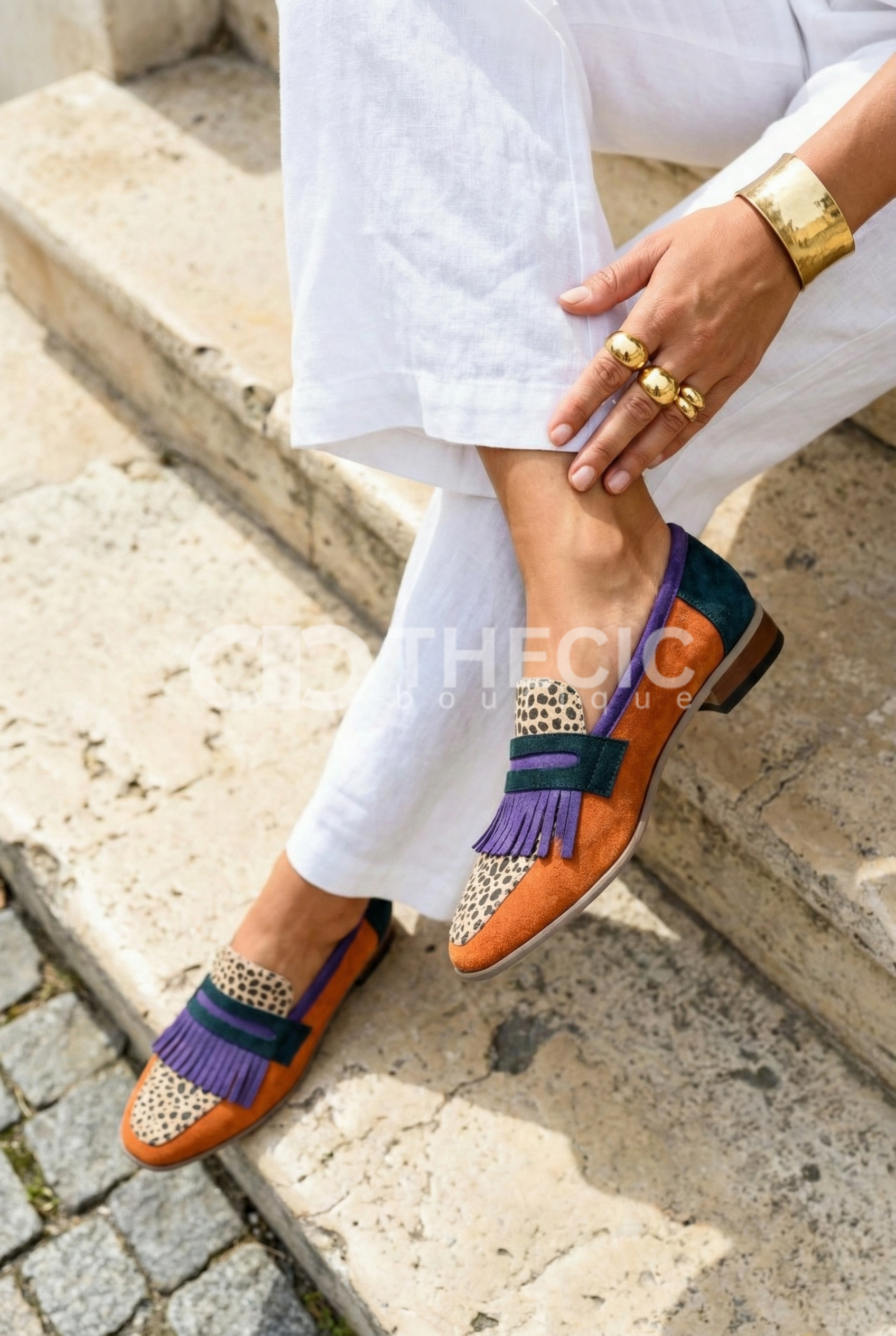 Vibrant Suede Fringe Leopard Print Loafers