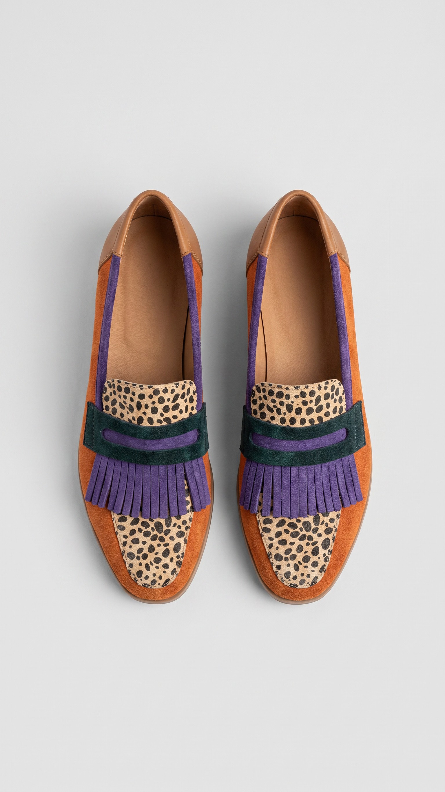 Vibrant Suede Fringe Leopard Print Loafers