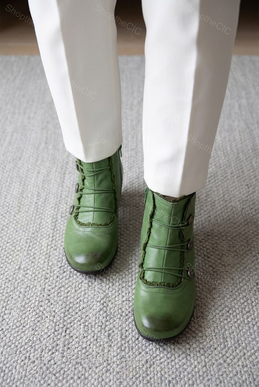 Victorian Button Trim Kitten Heel Ankle Boots