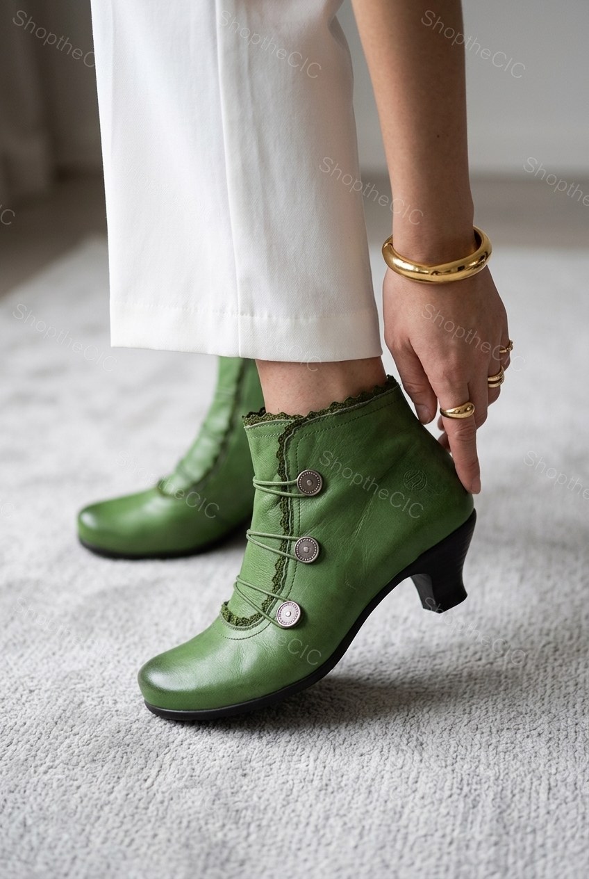 Victorian Button Trim Kitten Heel Ankle Boots