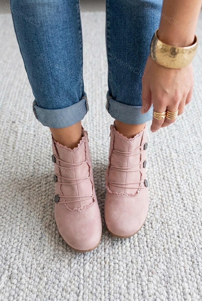 Victorian Button Trim Kitten Heel Ankle Boots