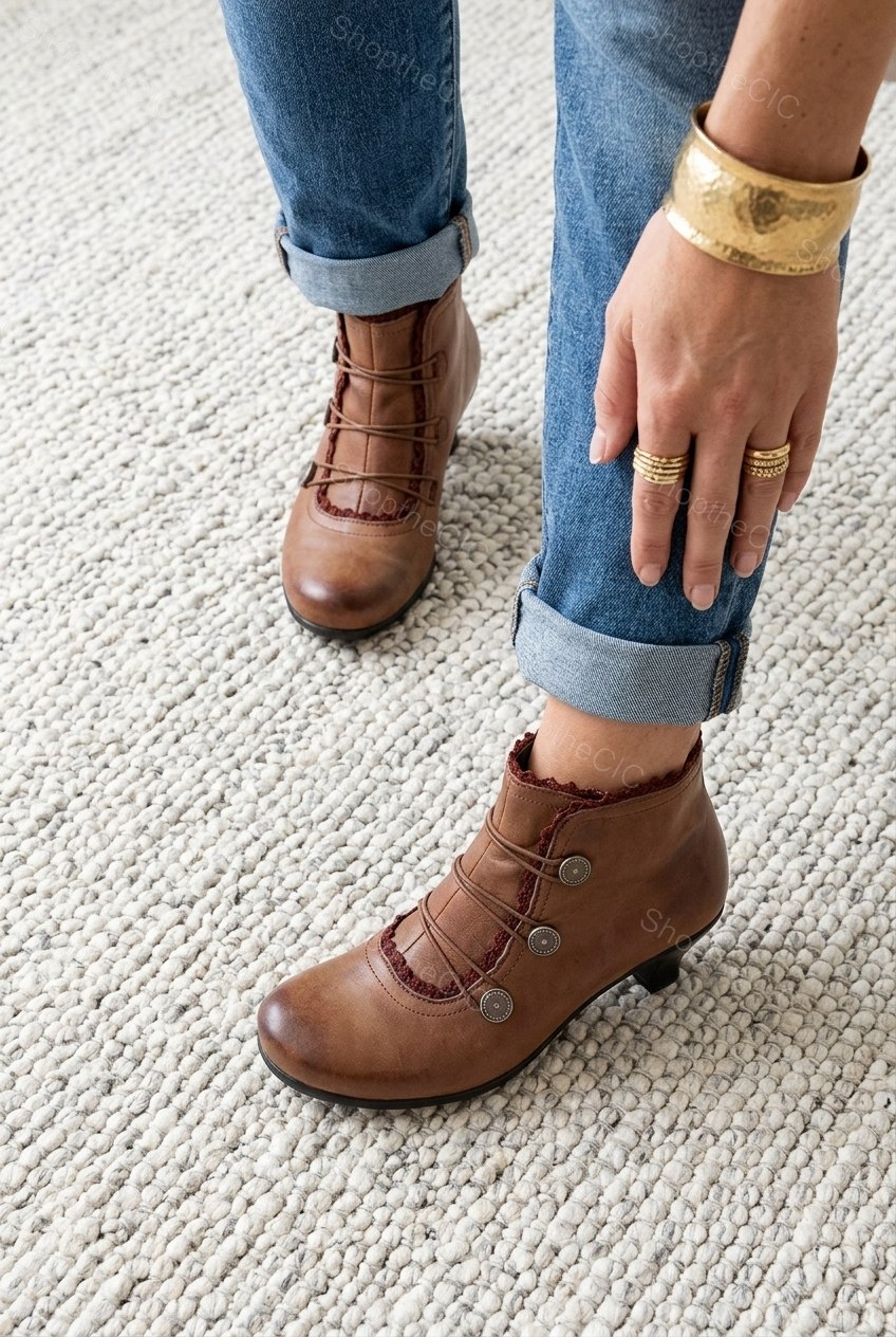 Victorian Button Trim Kitten Heel Ankle Boots