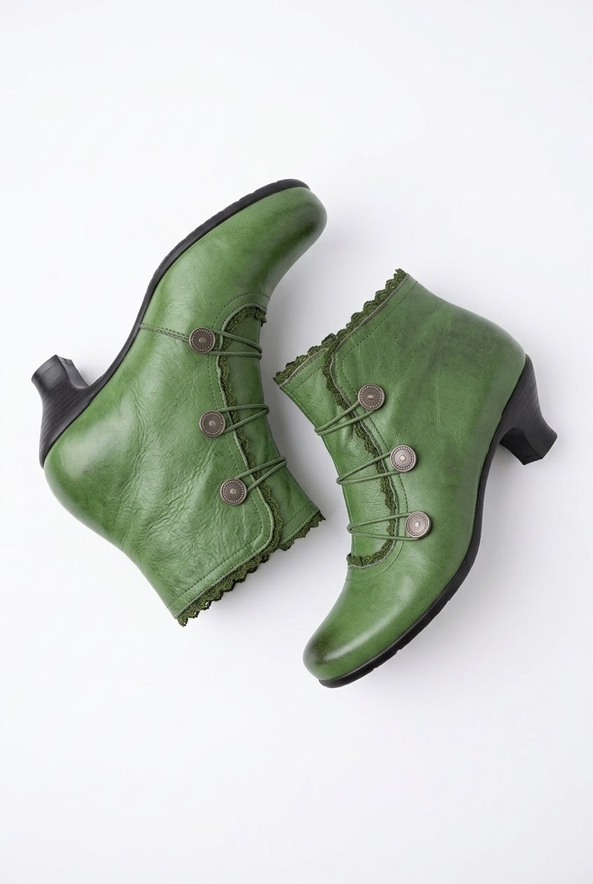 Victorian Button Trim Kitten Heel Ankle Boots