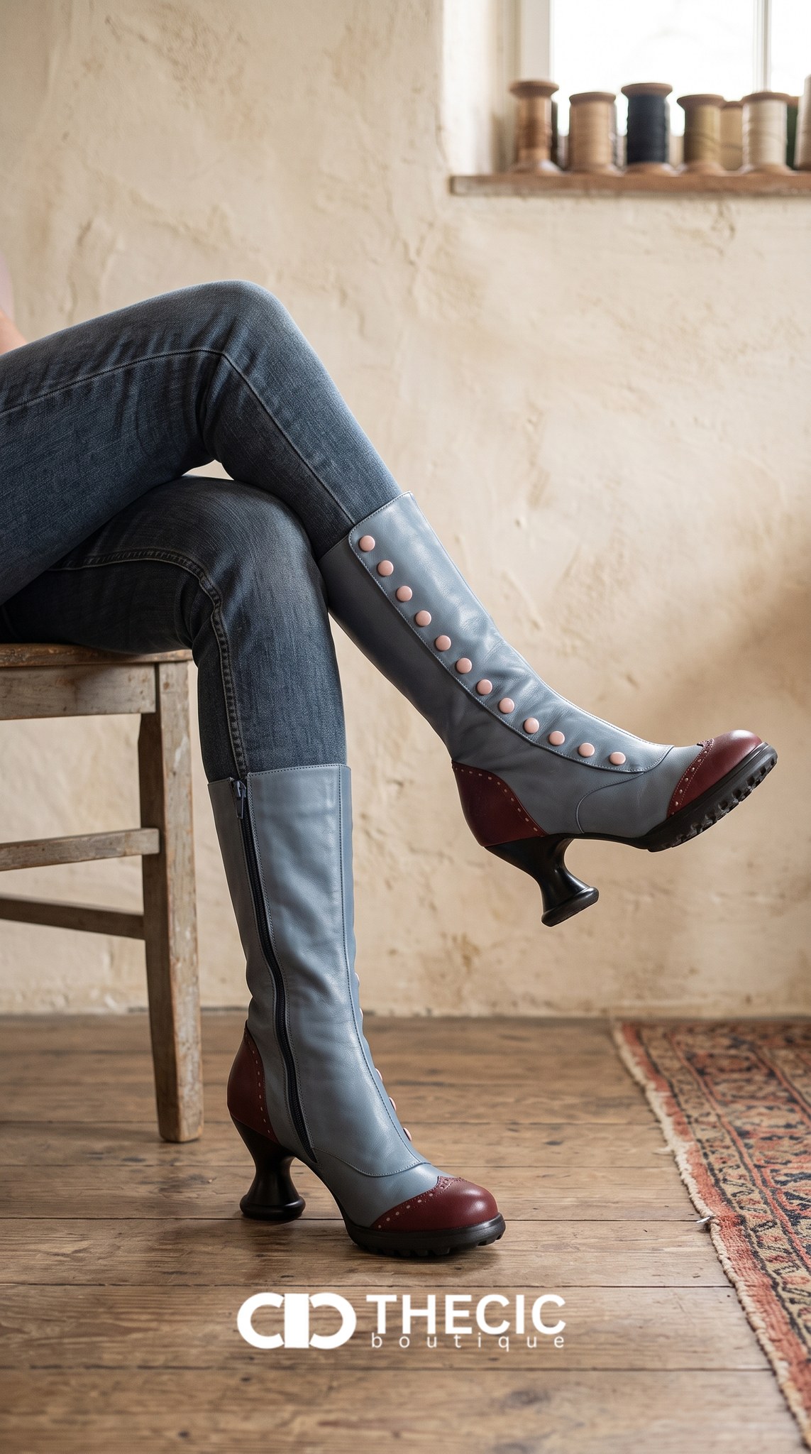 Vintage Inspired Button Detail Mid-Calf Boots