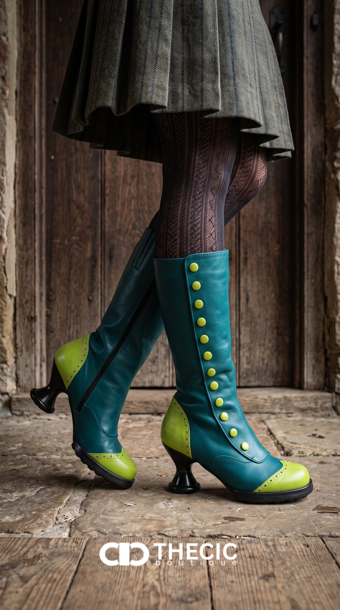 Vintage Inspired Button Detail Mid-Calf Boots