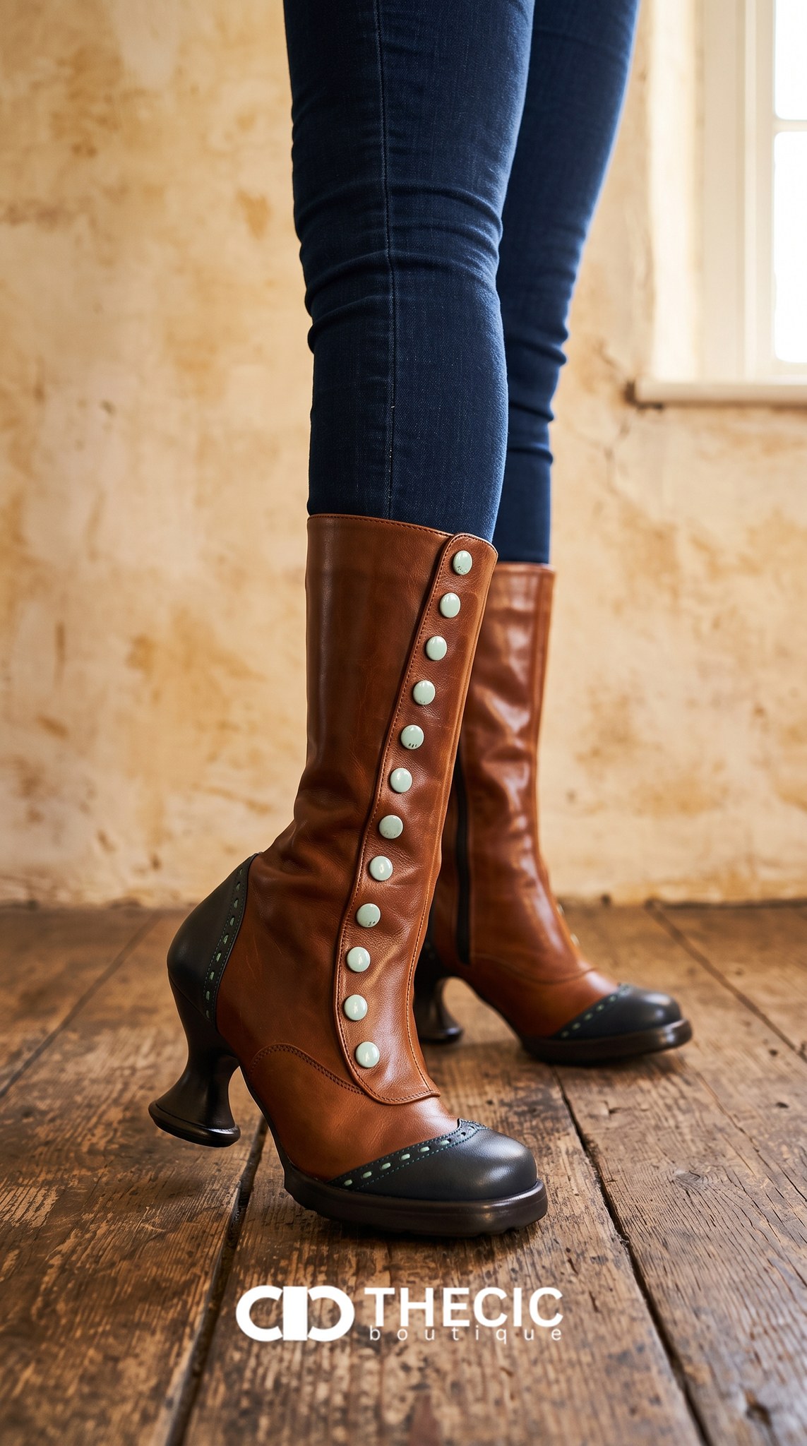 Vintage Inspired Button Detail Mid-Calf Boots