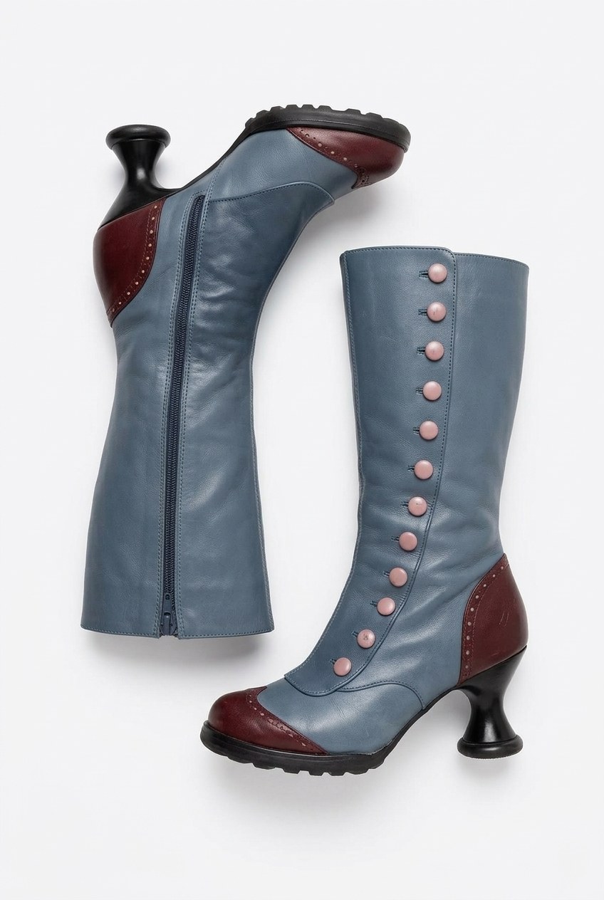 Vintage Inspired Button Detail Mid-Calf Boots