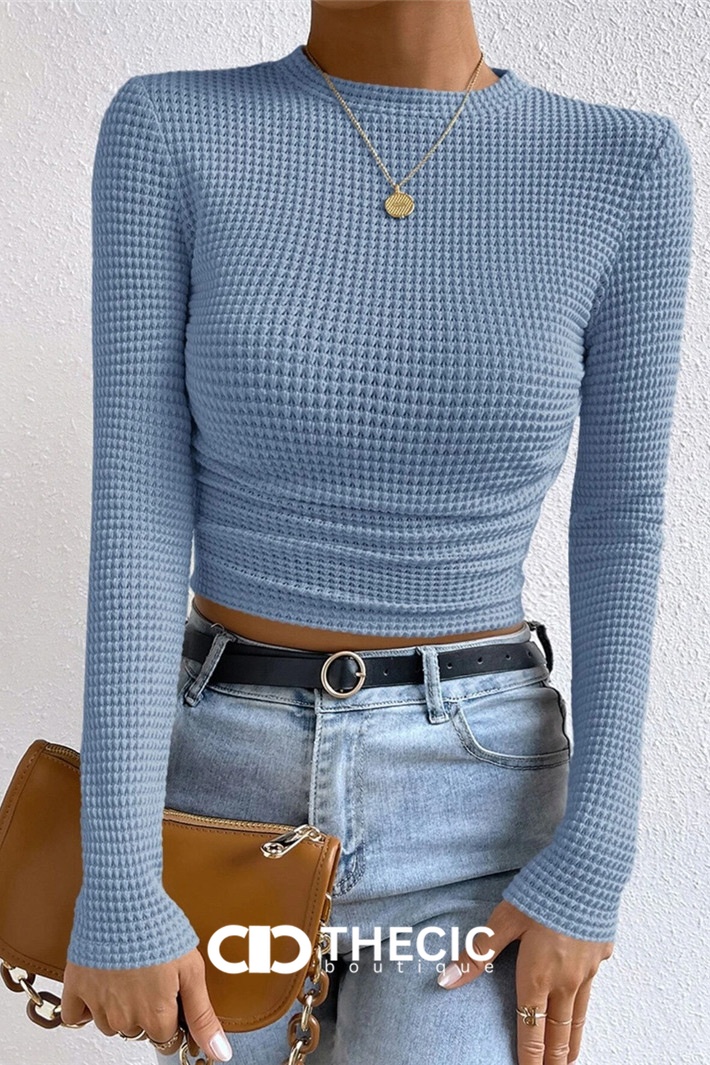 Waffle Knit Long Sleeve Crop Top