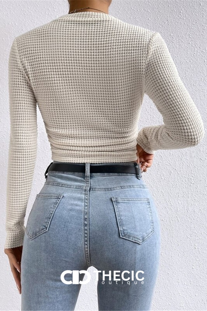 Waffle Knit Long Sleeve Crop Top