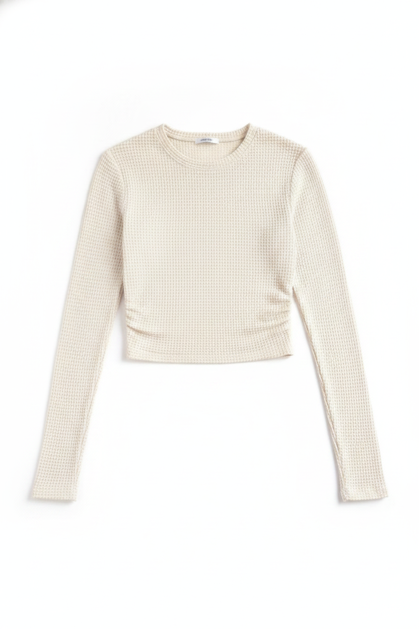 Waffle Knit Long Sleeve Crop Top