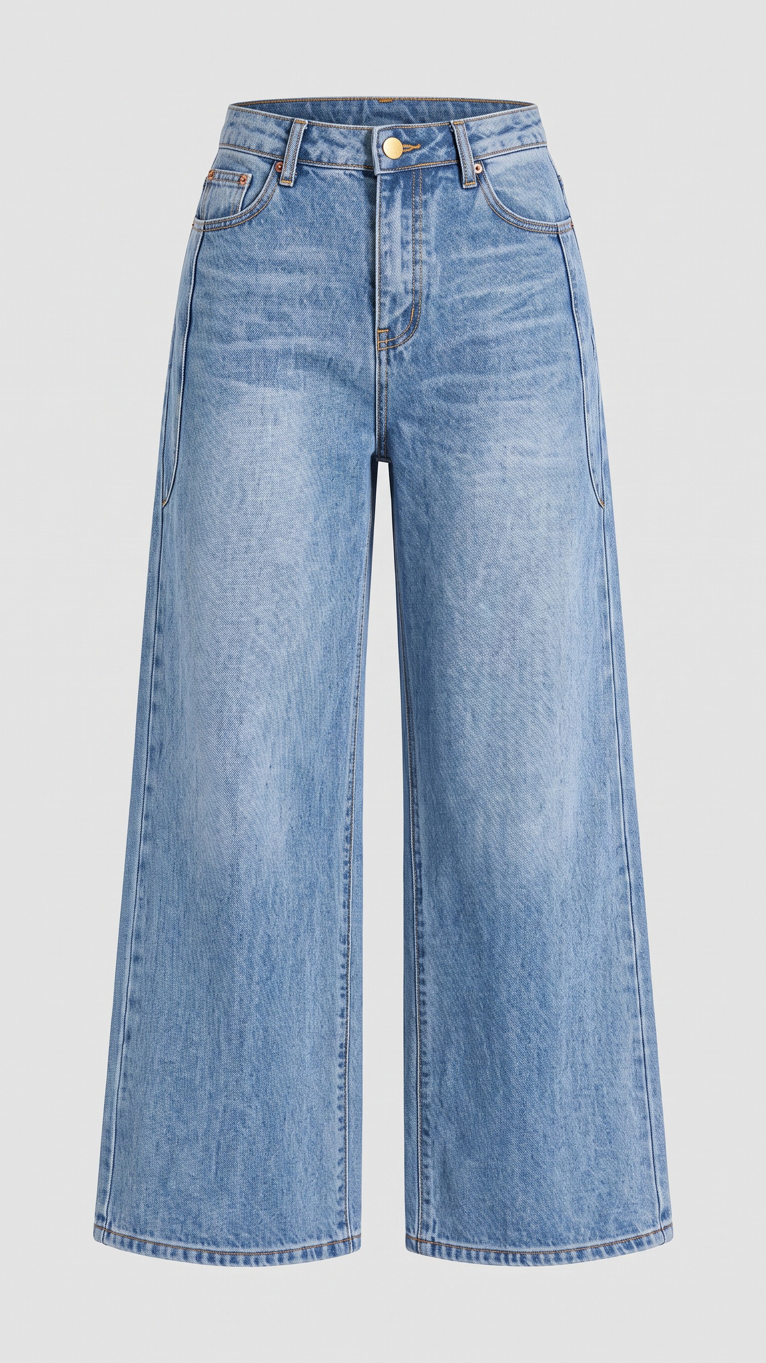 Washed Denim High-Waist Wide-Leg Jeans