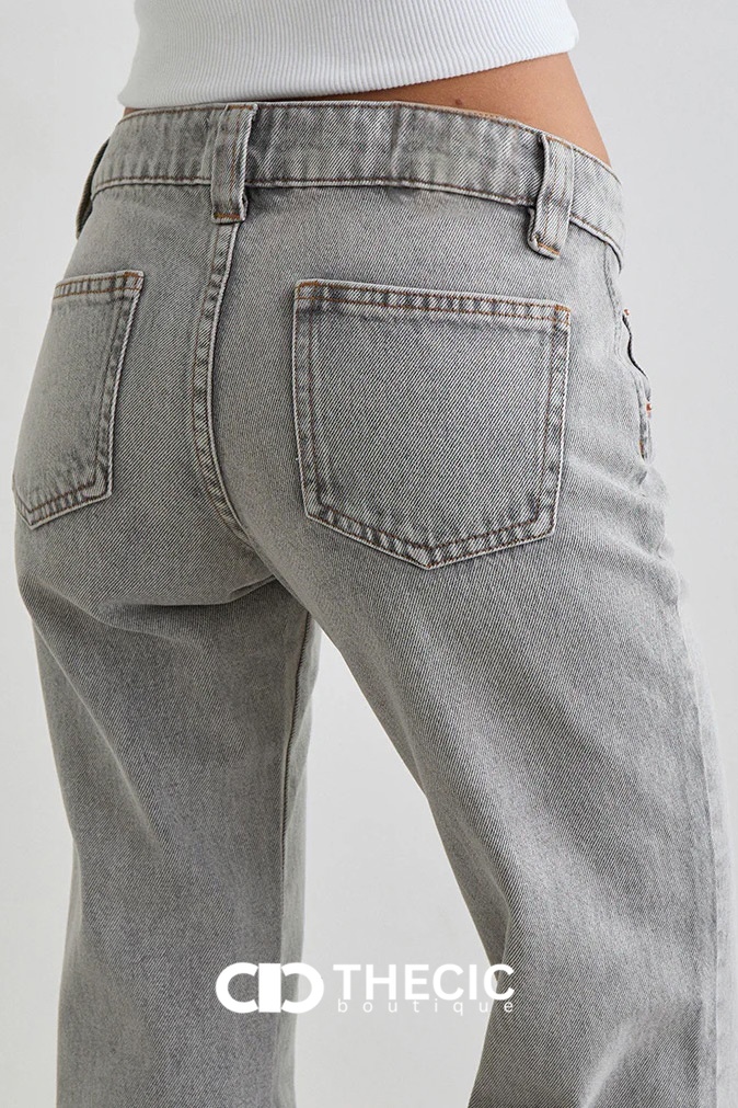 Washed Denim Low-Rise Flared Jeans