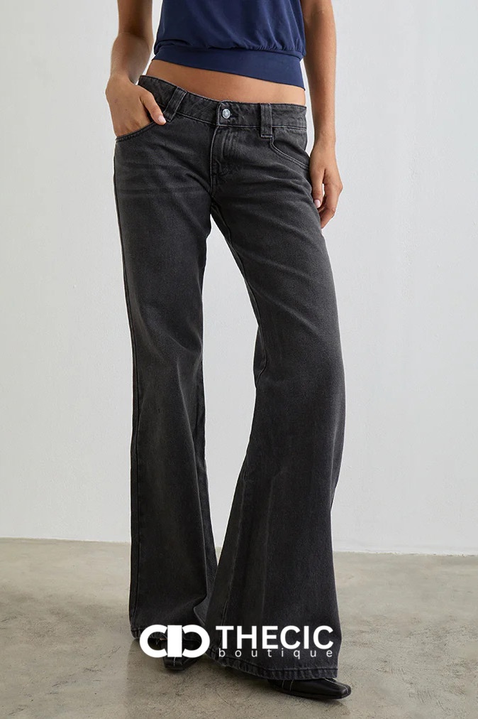 Washed Denim Low-Rise Flared Jeans