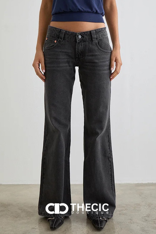 Washed Denim Low-Rise Flared Jeans