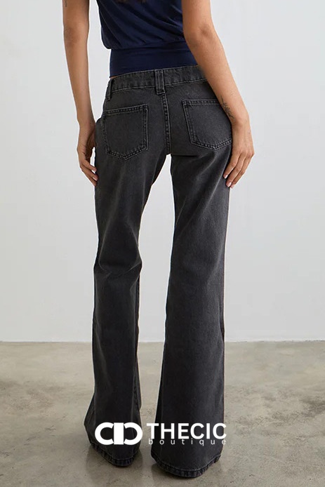 Washed Denim Low-Rise Flared Jeans
