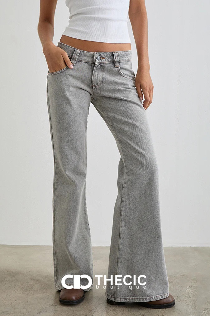 Washed Denim Low-Rise Flared Jeans