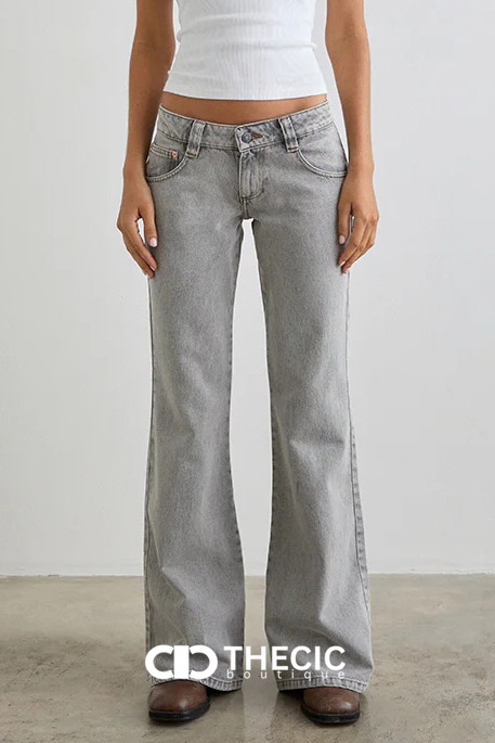 Washed Denim Low-Rise Flared Jeans
