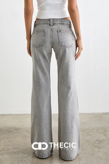 Washed Denim Low-Rise Flared Jeans