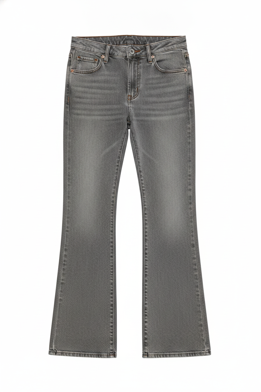 Washed Denim Low-Rise Flared Jeans