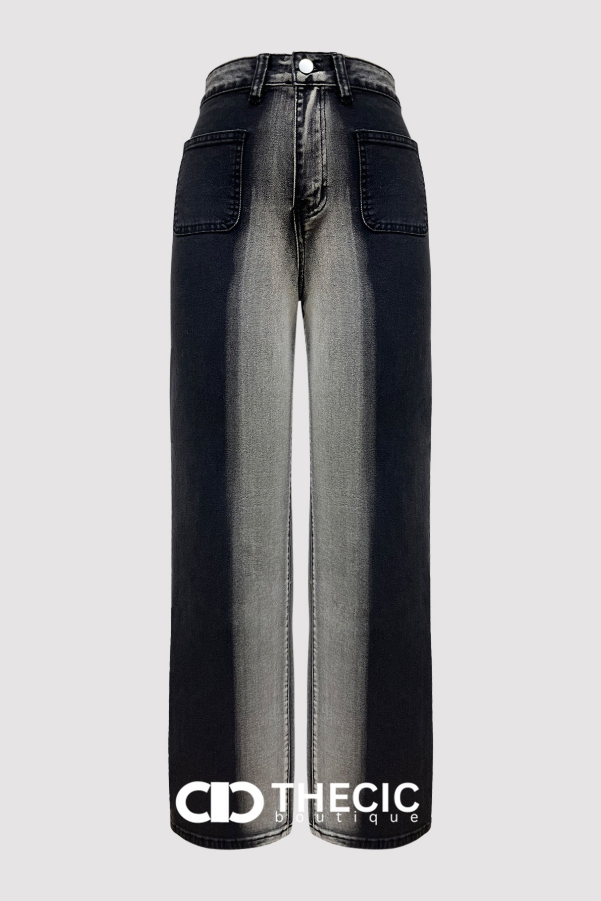Washed Two-Tone Wide-Leg Denim Jeans