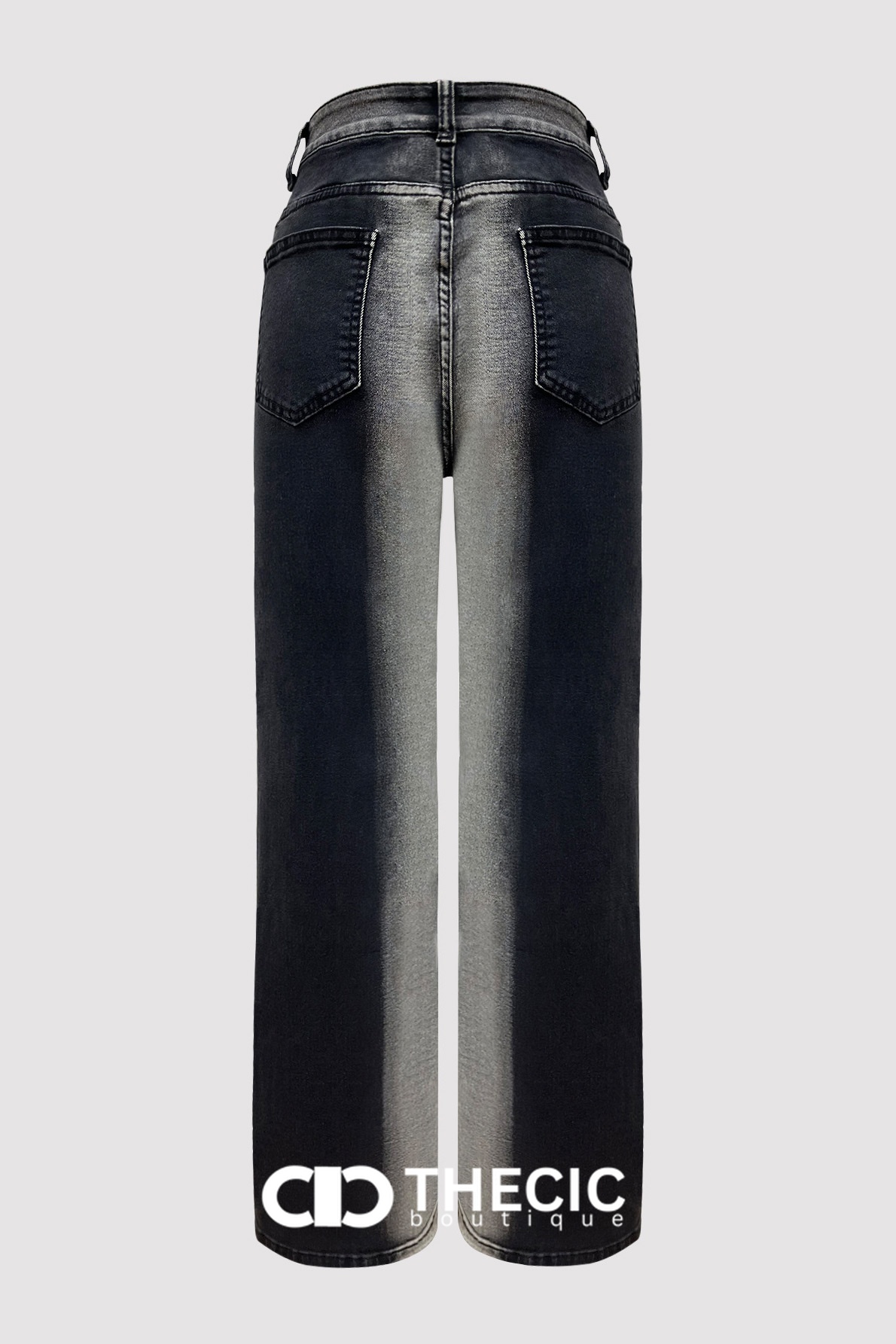 Washed Two-Tone Wide-Leg Denim Jeans