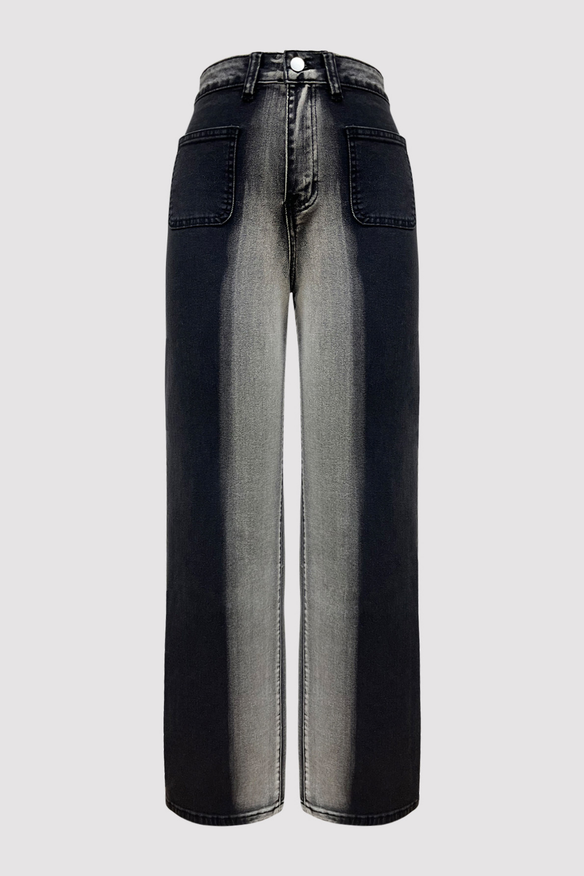 Washed Two-Tone Wide-Leg Denim Jeans