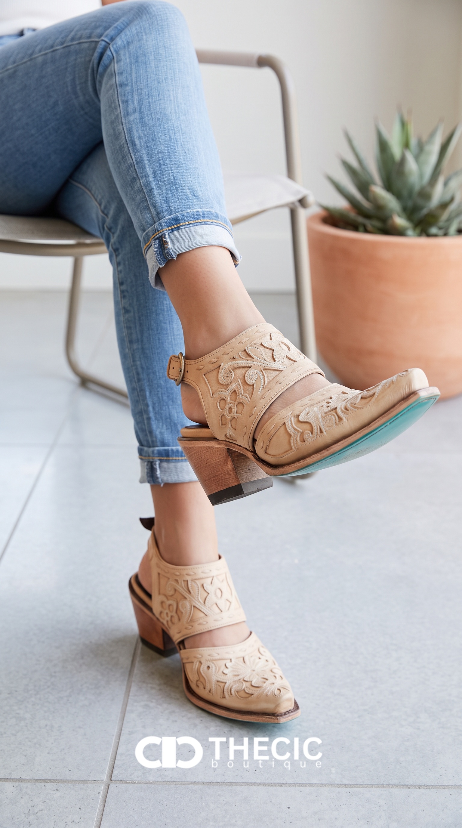 Western-Inspired Patterned Pointed-Toe Block Heel Mules