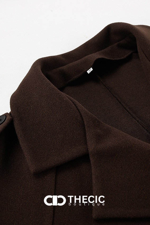Wool Blend Cropped Double-Breasted Tie-Waist Jacket