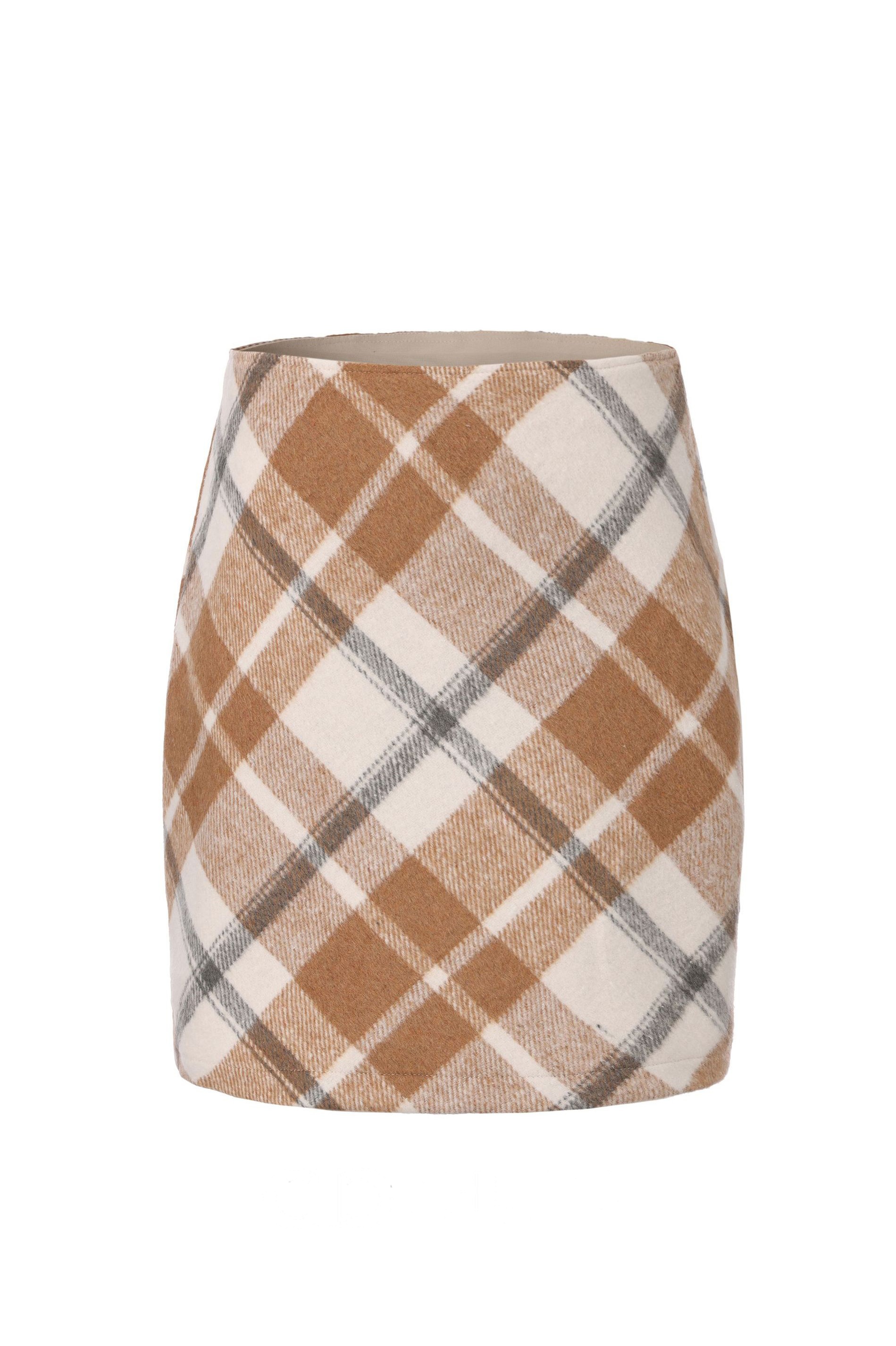 Wool Blend Plaid A-Line Mini Skirt