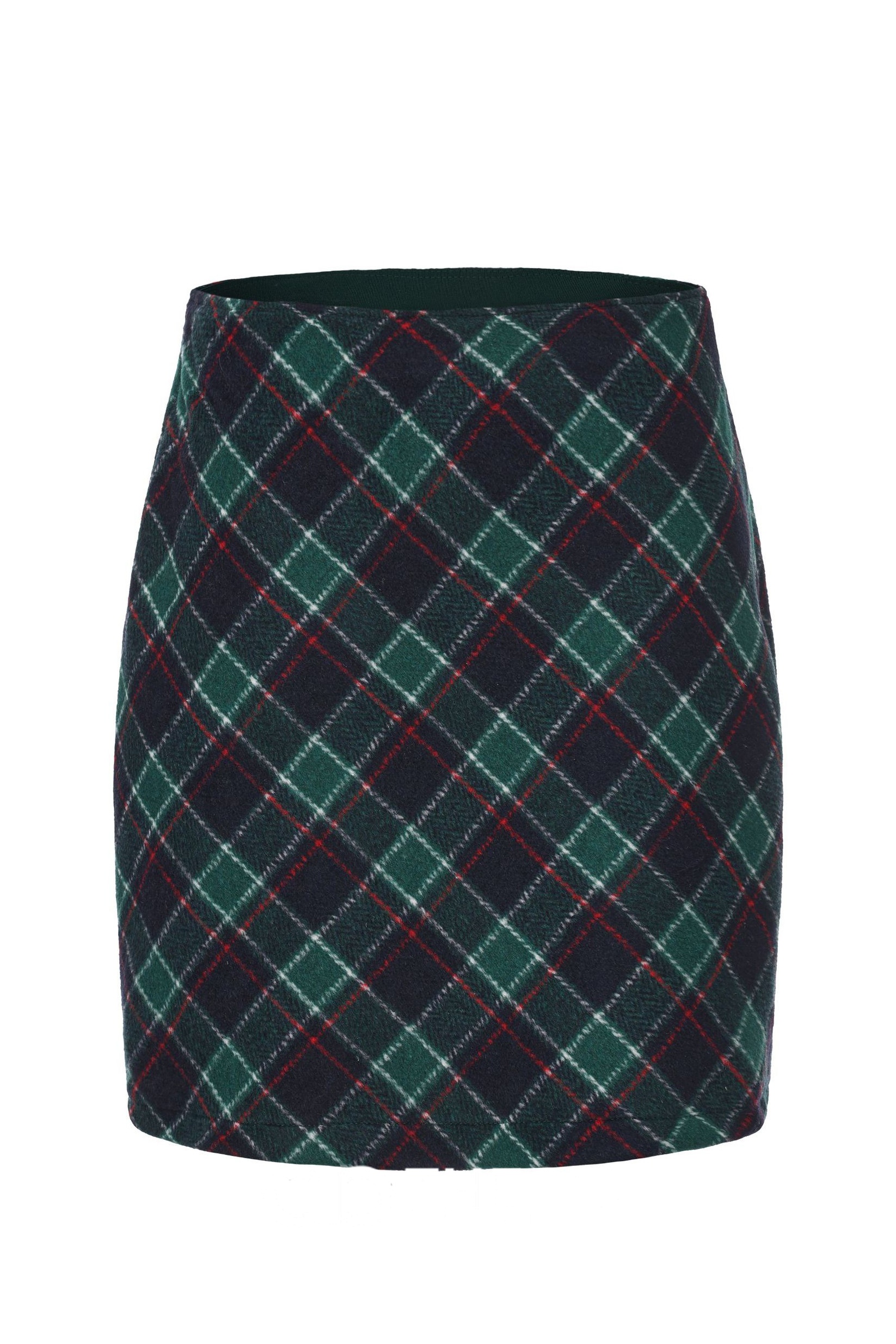 Wool Blend Plaid A-Line Mini Skirt