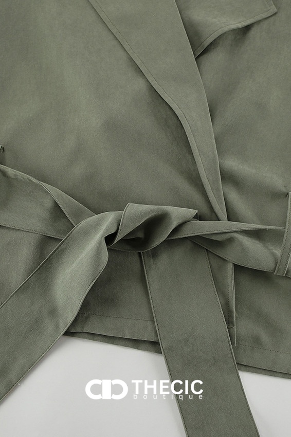Woven Belted Lapel Cropped Trench Jacket