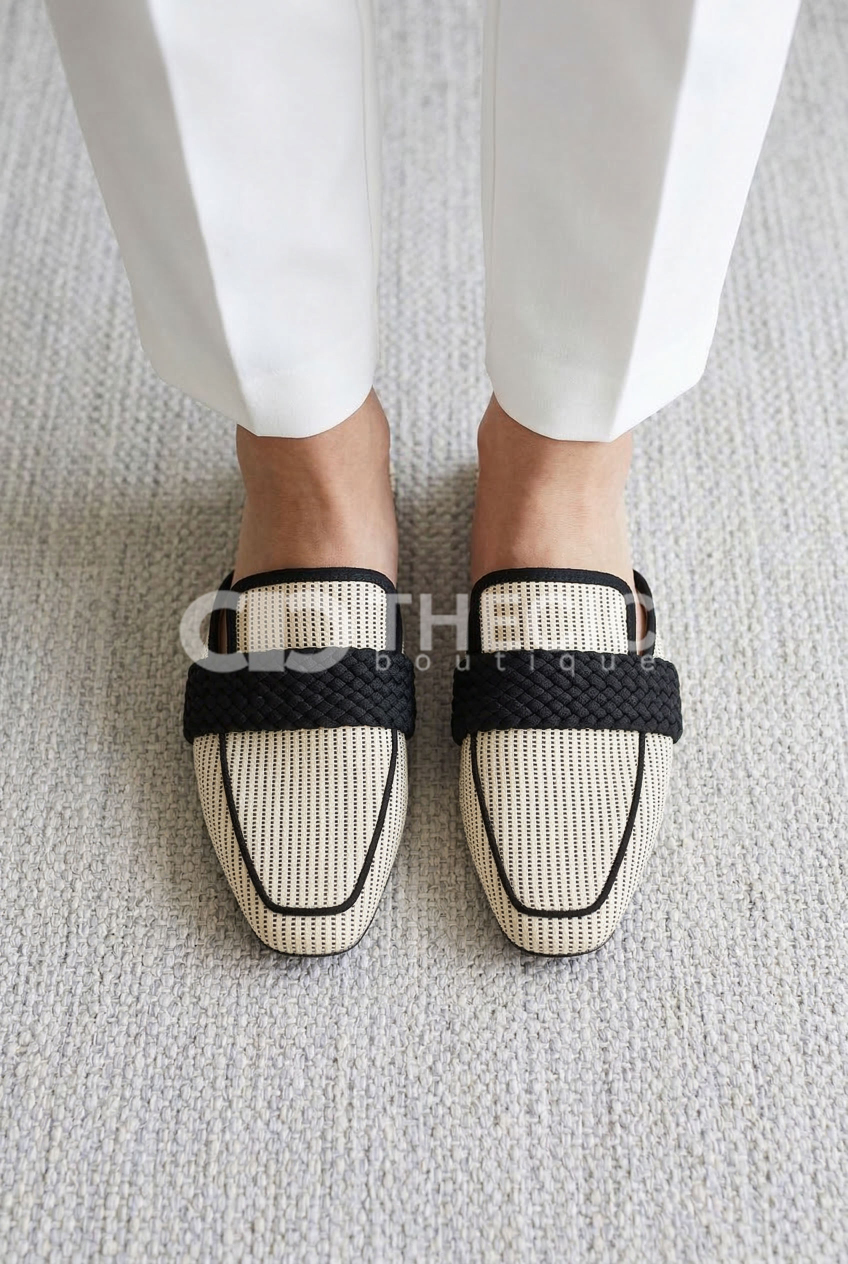 Woven Braided Strap Pointed-Toe Slip-On Mules