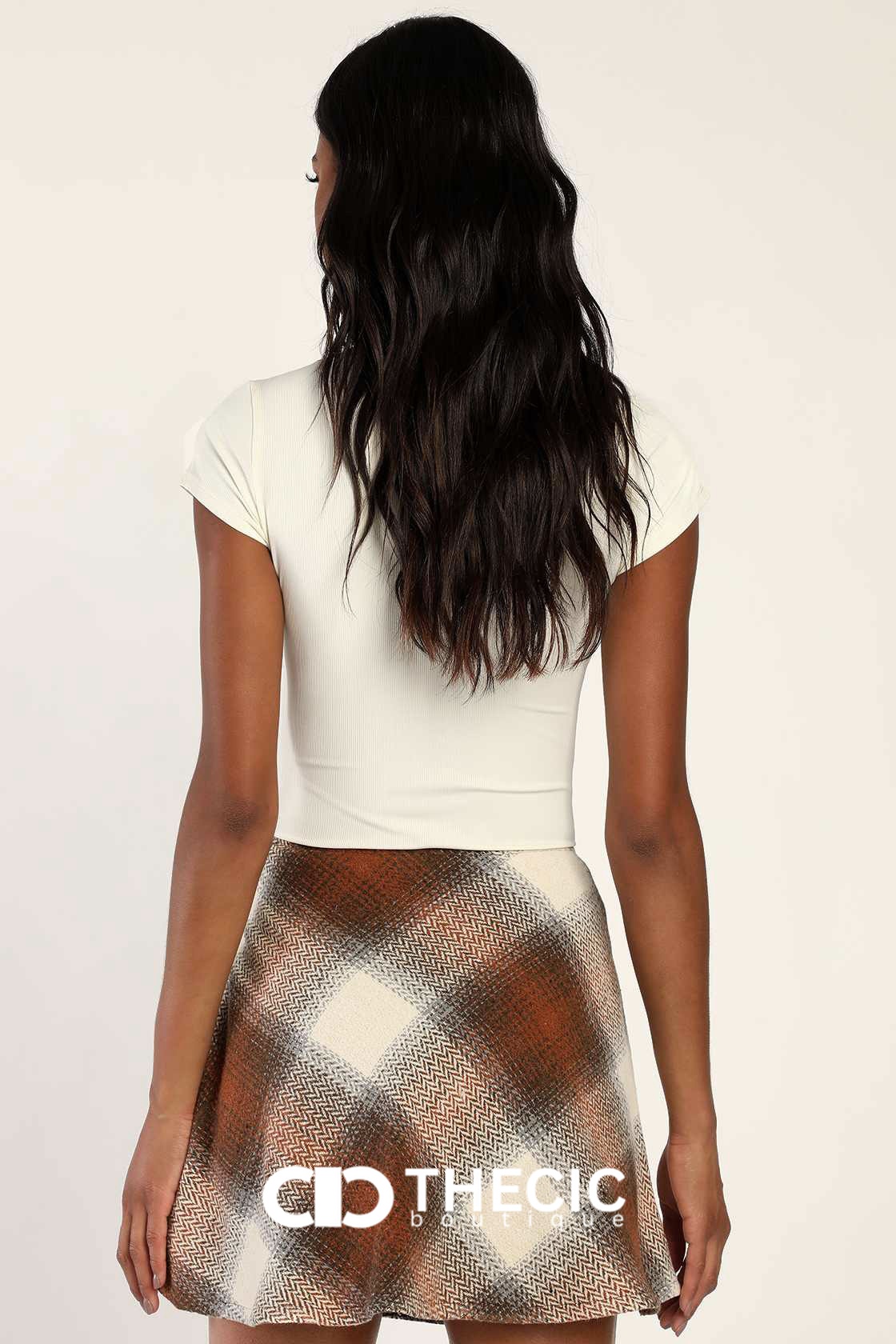 Woven Herringbone Plaid A-Line Mini Skirt
