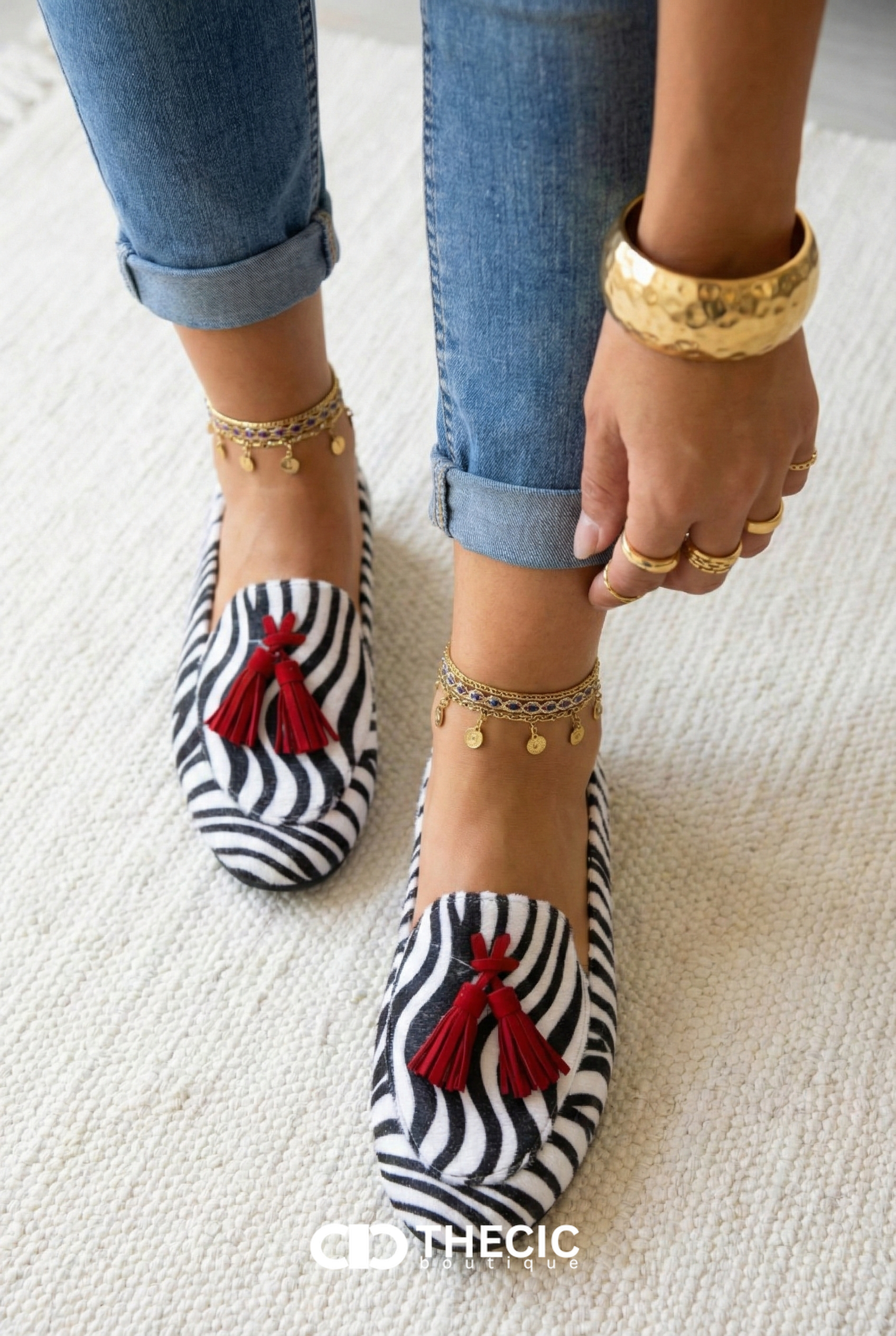 Zebra Print Tassel Slip-On Loafers
