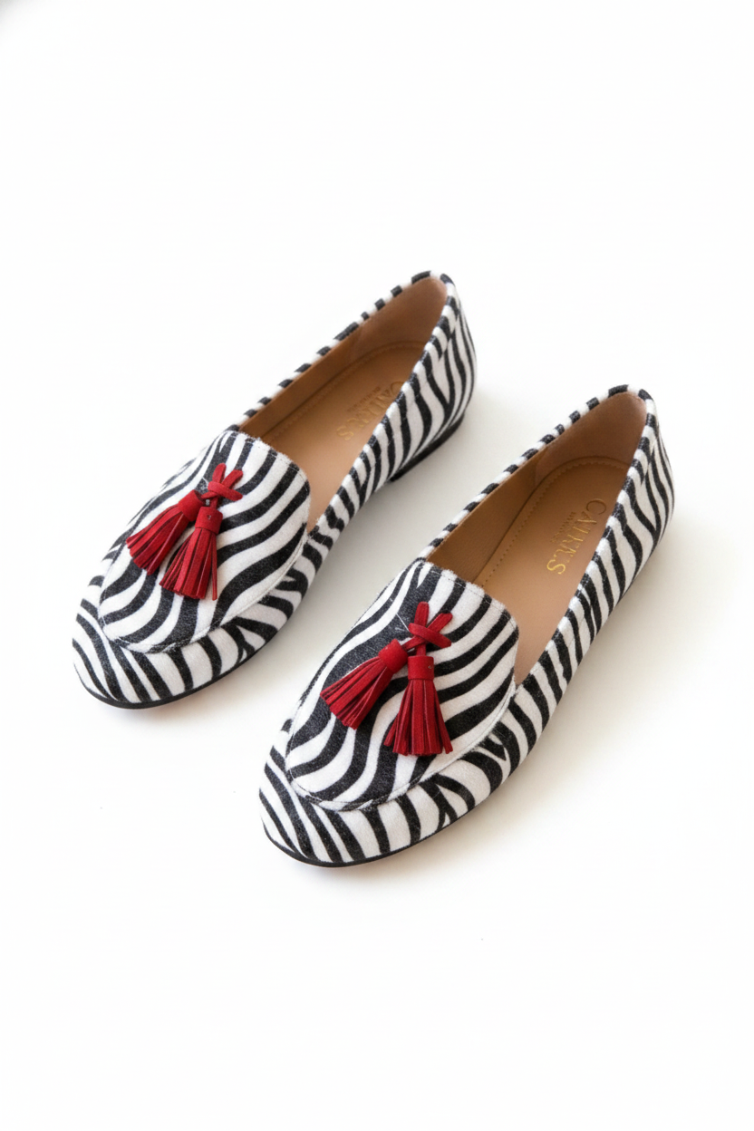 Zebra Print Tassel Slip-On Loafers