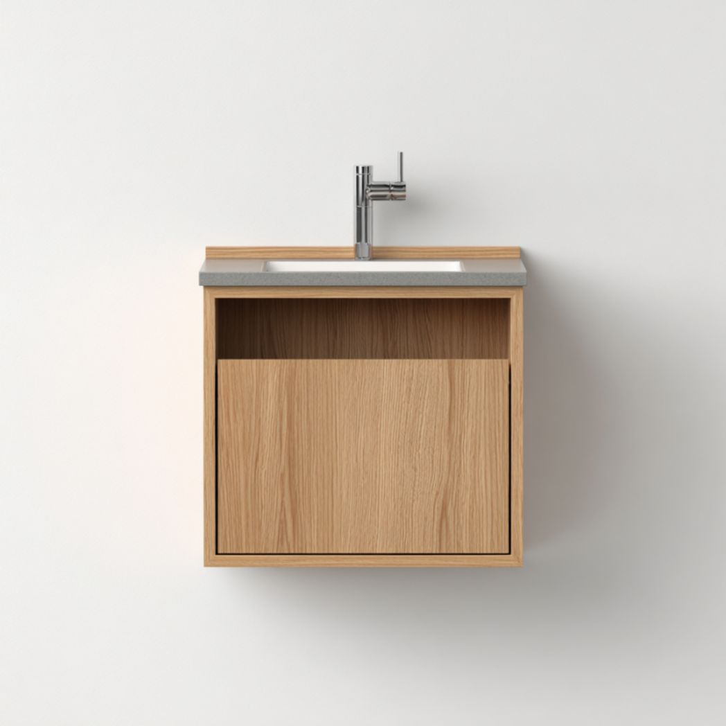 Meuble de Salle de Bain Suspendu à 1 Tiroir en Bois de Chêne avec Plateau en Granit - Naturel-Wmkavanaghft