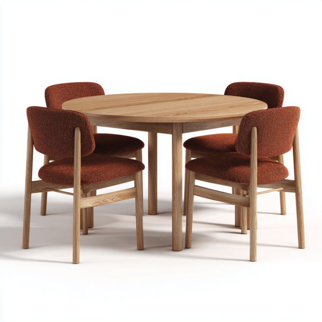 Ensemble table ronde et chaises - 5 pièces en bois avec sièges rouges-Wmkavanaghft