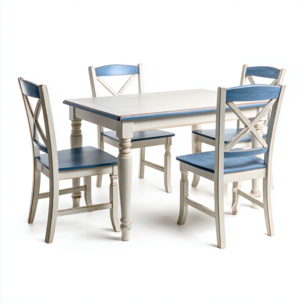 Table rectangulaire avec chaises – Plateau en bois peint et pieds en bois-Wmkavanaghft