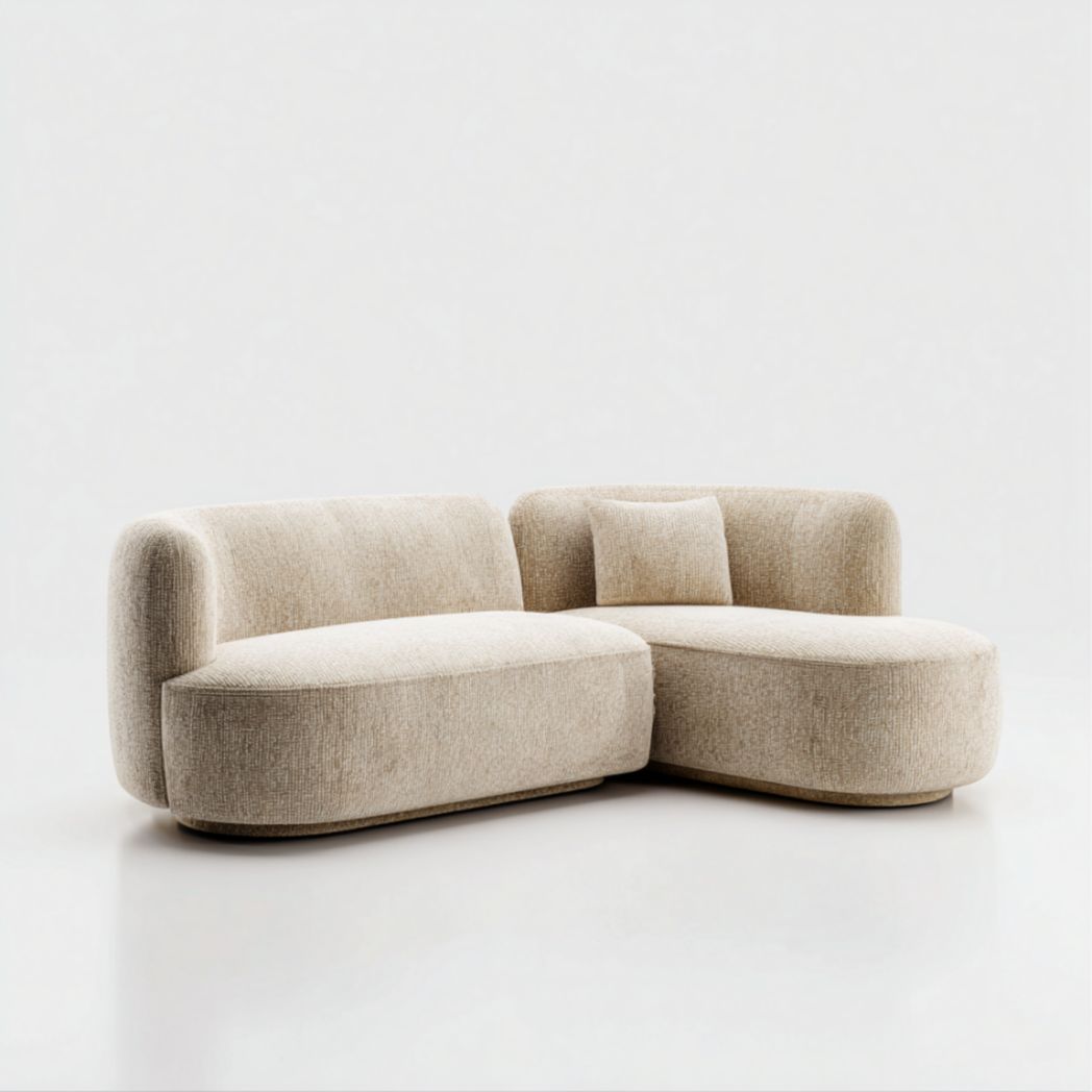 Canapé d'angle en tissu beige avec pieds en bois-Wmkavanaghft