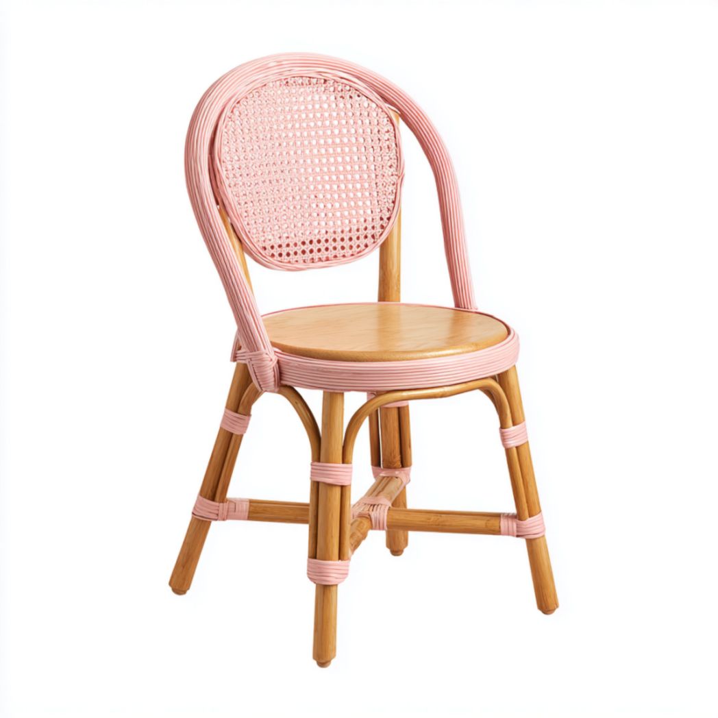 Chaise en Rotin et Bois de Hêtre avec Dossier en Cannage Rose et Assise Circulaire-Wmkavanaghft
