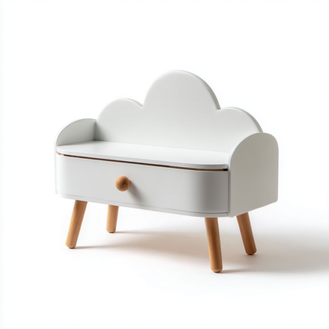 Petit Banc de Rangement pour Enfant avec Dossier en Forme de Nuage en Bois de Peuplier et de Pin-Wmkavanaghft