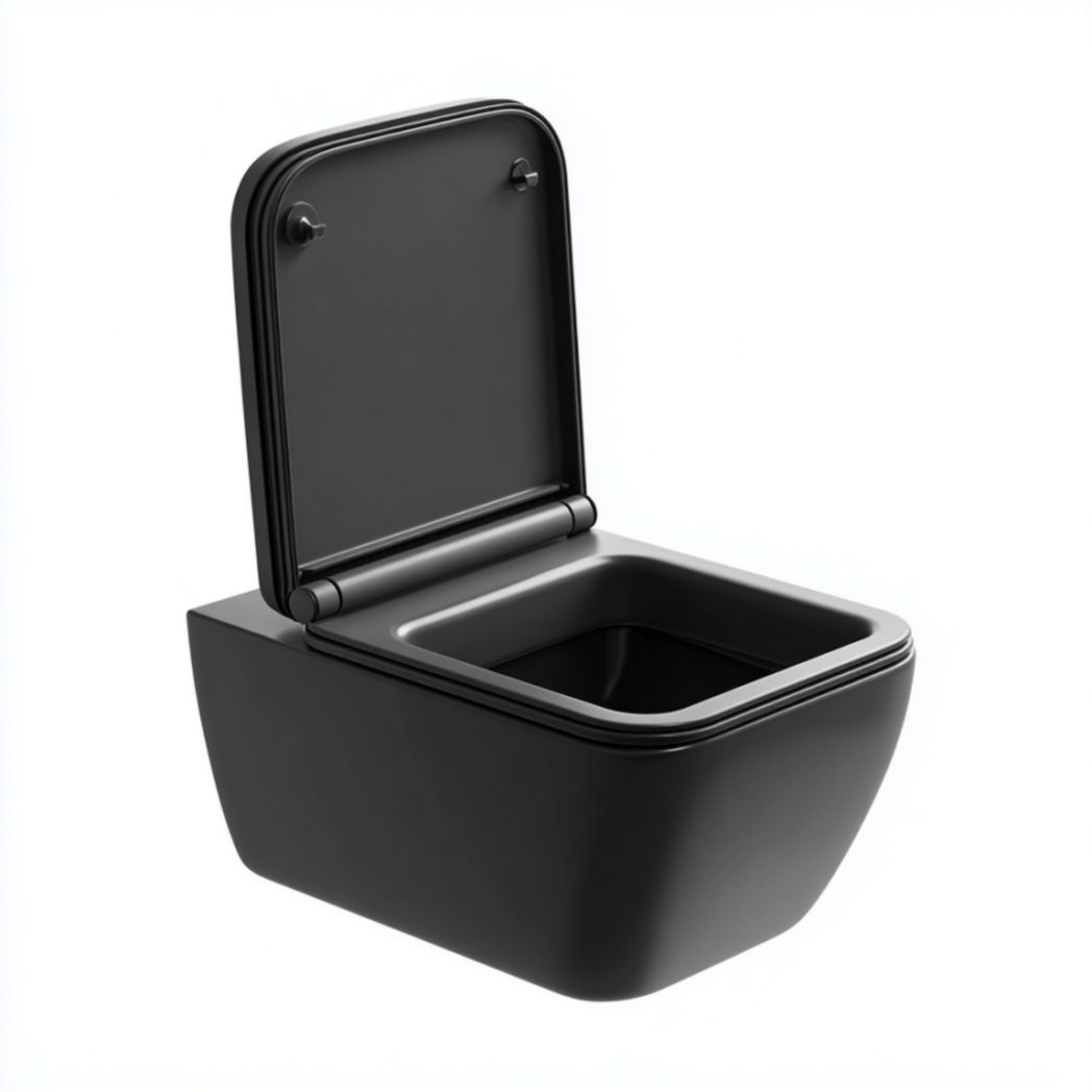 Cuvette de Toilette Suspendue Carrée en Céramique Noir Mat avec Abattant à Fermeture Douce-Wmkavanaghft