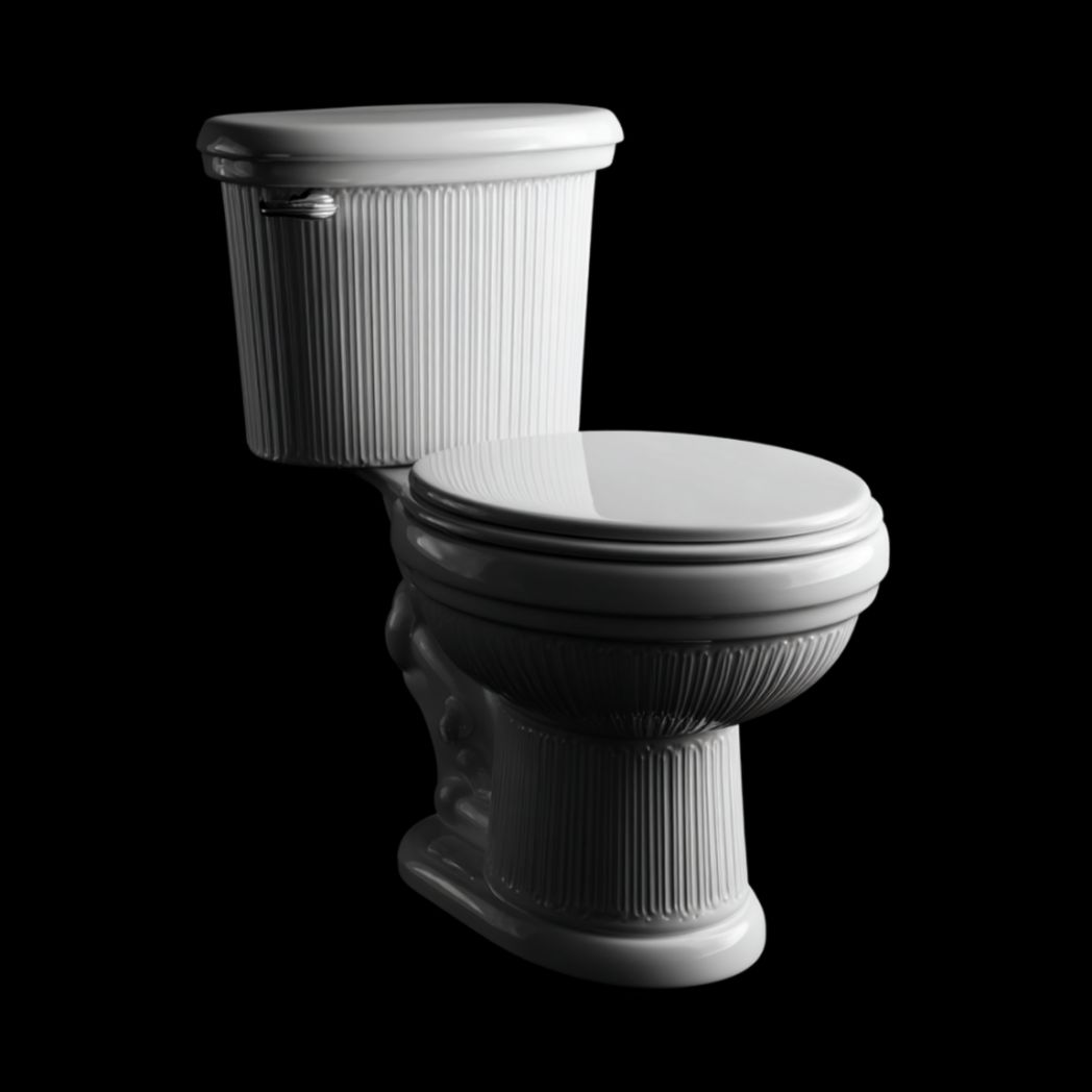 Toilette à Poser au Sol à Deux Pièces en Céramique Blanche avec Finition Striée de Style Rétro-Wmkavanaghft