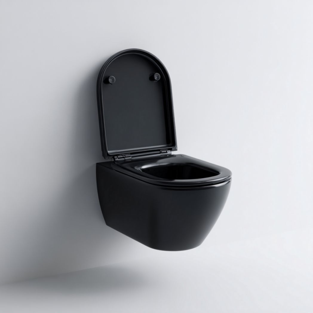 Cuvette de Toilette Suspendue en Forme de D en Céramique Noir Mat avec Abattant à Fermeture Douce-Wmkavanaghft